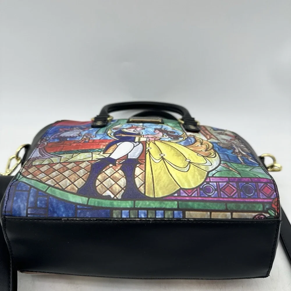 Disney Loungefly Beauty and the Beast Stained Glass Satchel Crossbody Bag EUC